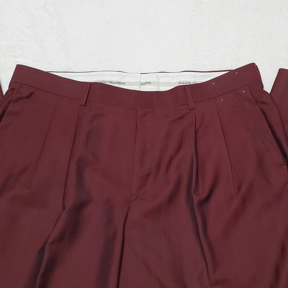 PALLINI Deep Red Satin Striped Three-Piece Suit Jacket Vest Pants Regular Fit - Picture 12 of 16